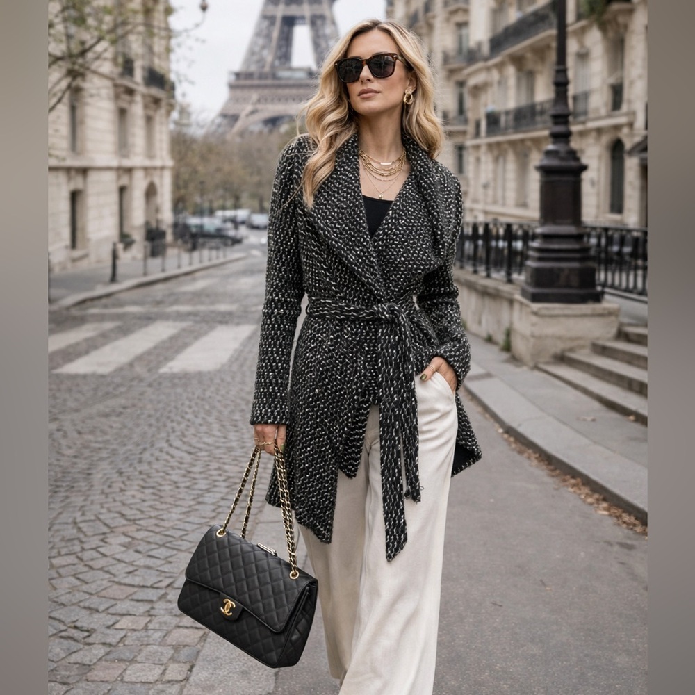 Flo Atelier Black White Asymmetrical Jacket OS Bulgarian Designer Handmade Coat